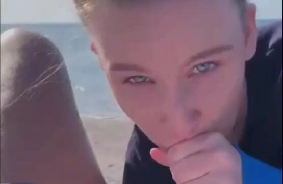 British babe sucks bbc on the beach