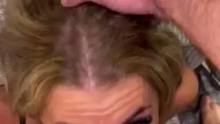 Blonde slut deepthroat and sloppy blowjob